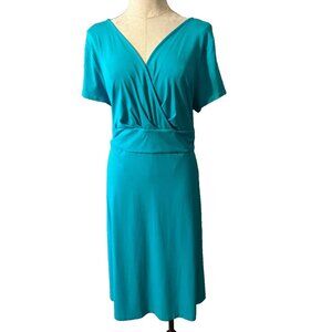 Talbots Blue Stretch Dress XL Extra Large 14 16 NWT $99 Washable Short Sleeve